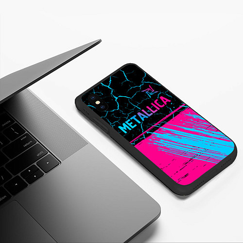 Чехол iPhone XS Max матовый Metallica - neon gradient: символ сверху / 3D-Черный – фото 3