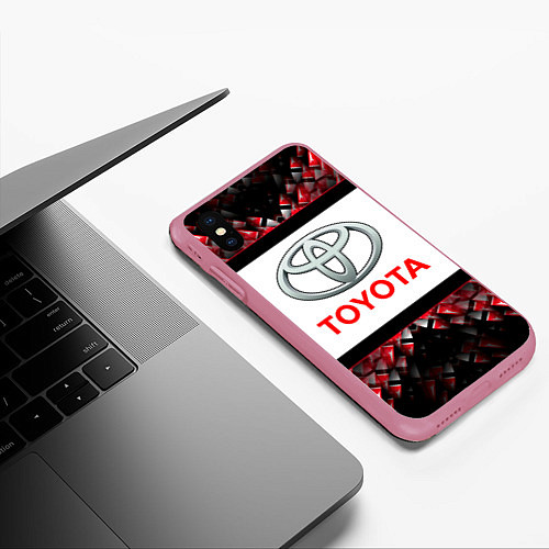 Чехол iPhone XS Max матовый Toyota - абстракция - лого / 3D-Малиновый – фото 3