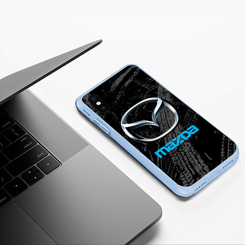 Чехол iPhone XS Max матовый Mazda - следы шин / 3D-Голубой – фото 3