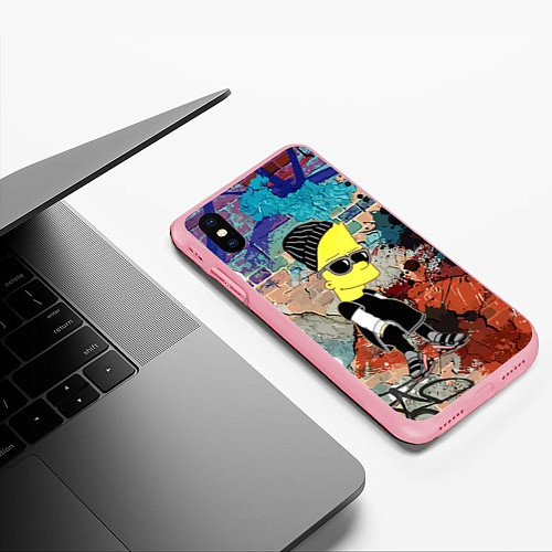 Чехол iPhone XS Max матовый Барт Симпсон в тёмных очках на фоне граффити / 3D-Баблгам – фото 3