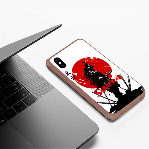 Чехол iPhone XS Max матовый Самурай, Катаны и Красное Солнце / 3D-Коричневый – фото 3