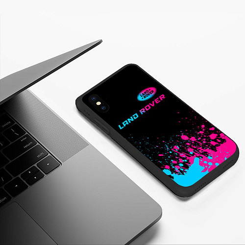 Чехол iPhone XS Max матовый Land Rover - neon gradient: символ сверху / 3D-Черный – фото 3