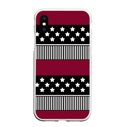 Чехол iPhone XS Max матовый Burgundy black striped pattern, цвет: 3D-белый
