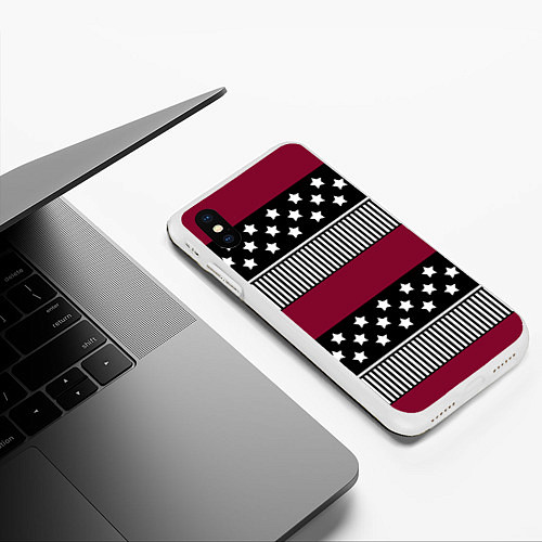 Чехол iPhone XS Max матовый Burgundy black striped pattern / 3D-Белый – фото 3