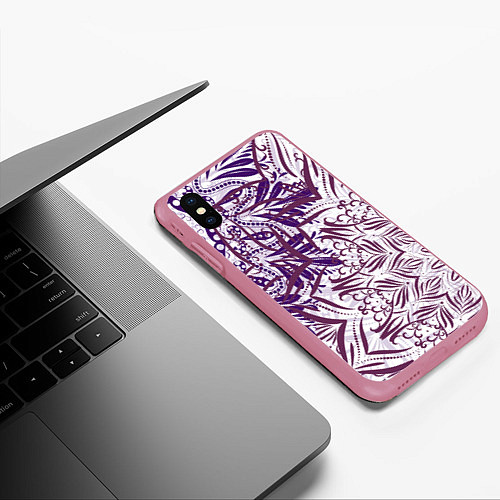 Чехол iPhone XS Max матовый Фиолетовые мандалы / 3D-Малиновый – фото 3