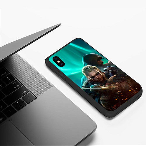 Чехол iPhone XS Max матовый Assassins Creed Valhalla art / 3D-Черный – фото 3