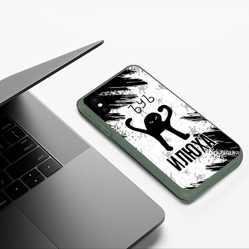 Чехол iPhone XS Max матовый Кот ъуъ Илюха / 3D-Темно-зеленый – фото 3