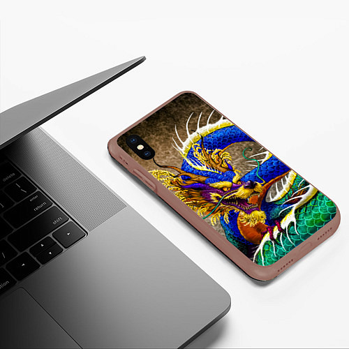 Чехол iPhone XS Max матовый Разноцветный Японский Дракон / 3D-Коричневый – фото 3