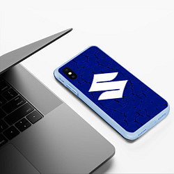 Чехол iPhone XS Max матовый Suzuki - трещины, цвет: 3D-голубой — фото 2