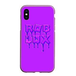 Чехол iPhone XS Max матовый Roblox red - Роблокс лого с подтеками, цвет: 3D-фиолетовый