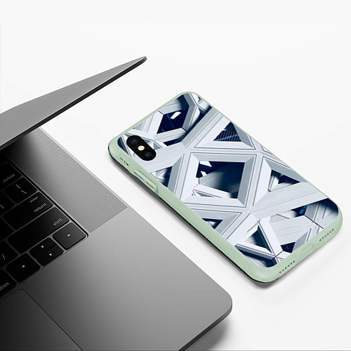 Чехол iPhone XS Max матовый Абстрактное множество металлический пластин / 3D-Салатовый – фото 3