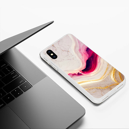 Чехол iPhone XS Max матовый Золотые и розовые мраморные узоры / 3D-Белый – фото 3