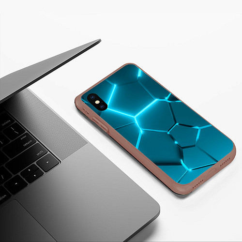 Чехол iPhone XS Max матовый Ледяные неоновые геометрические плиты / 3D-Коричневый – фото 3