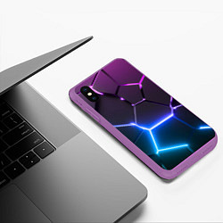 Чехол iPhone XS Max матовый Фиолетовый градиент - неоновые геометрические плит, цвет: 3D-фиолетовый — фото 2