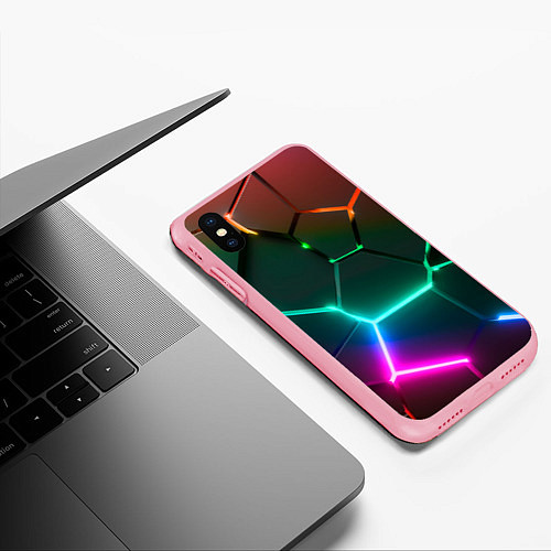 Чехол iPhone XS Max матовый Радужный градиент неоновые геометрические плиты / 3D-Баблгам – фото 3