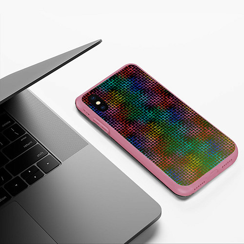Чехол iPhone XS Max матовый Неоновый сетчатый узор / 3D-Малиновый – фото 3