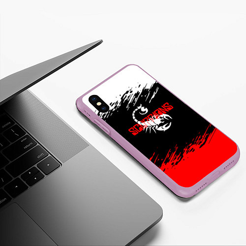 Чехол iPhone XS Max матовый Scorpions - краска / 3D-Сиреневый – фото 3