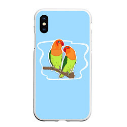 Чехол iPhone XS Max матовый Парочка попугаев Неразлучников, цвет: 3D-белый