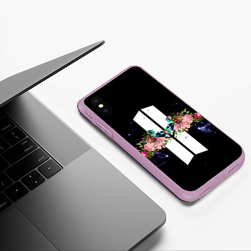 Чехол iPhone XS Max матовый BTS Flowers In Space / 3D-Сиреневый – фото 3
