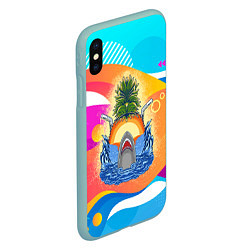 Чехол iPhone XS Max матовый Акула и ананас, цвет: 3D-мятный — фото 2