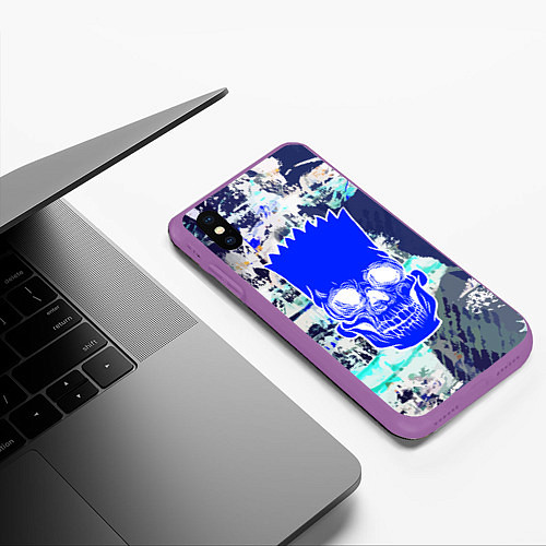 Чехол iPhone XS Max матовый Синий череп Барта Симпсона / 3D-Фиолетовый – фото 3