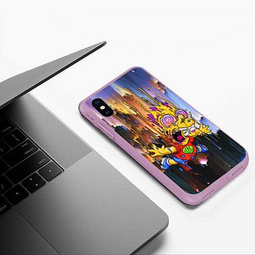 Чехол iPhone XS Max матовый Барт Симпсон, свободное падение - стилизация / 3D-Сиреневый – фото 3