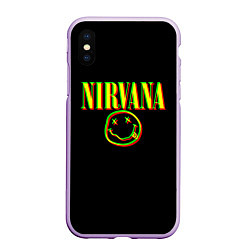 Чехол iPhone XS Max матовый Nirvana logo glitch, цвет: 3D-сиреневый