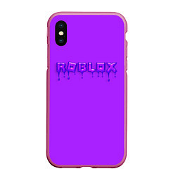 Чехол iPhone XS Max матовый Roblox неоновый с подтеками, цвет: 3D-малиновый