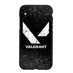 Чехол iPhone XS Max матовый Valorant с потертостями на темном фоне, цвет: 3D-черный