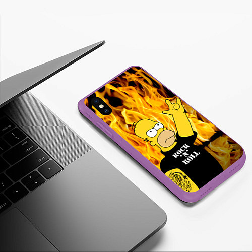Чехол iPhone XS Max матовый Homer Simpson - Rock n Roll! / 3D-Фиолетовый – фото 3