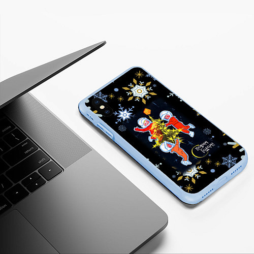 Чехол iPhone XS Max матовый Новый год мальчики космонавты / 3D-Голубой – фото 3