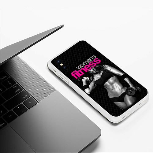 Чехол iPhone XS Max матовый Фитнес-модель с гантелями / 3D-Белый – фото 3
