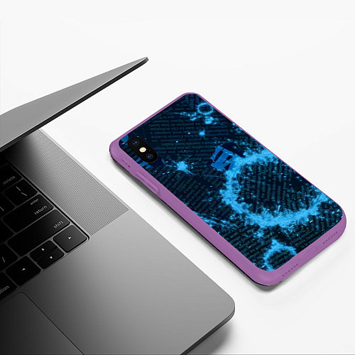 Чехол iPhone XS Max матовый Капли на газете / 3D-Фиолетовый – фото 3