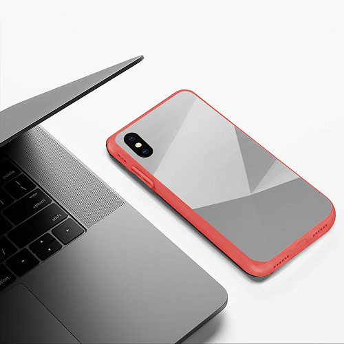 Чехол iPhone XS Max матовый Геометрические серые фигуры / 3D-Красный – фото 3
