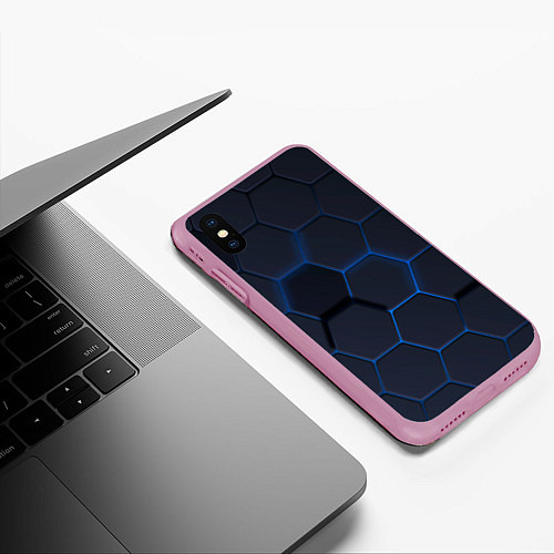 Чехол iPhone XS Max матовый Неоновая броня голубая / 3D-Розовый – фото 3