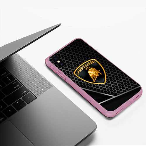 Чехол iPhone XS Max матовый Lamborghini Соты карбон / 3D-Розовый – фото 3