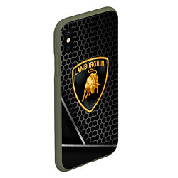 Чехол iPhone XS Max матовый Lamborghini Соты карбон, цвет: 3D-темно-зеленый — фото 2