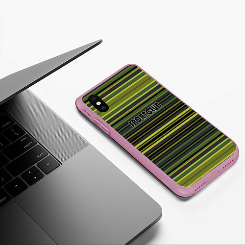 Чехол iPhone XS Max матовый Спортклуб полосатый оливково-зеленый полосатый узо / 3D-Розовый – фото 3