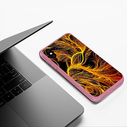 Чехол iPhone XS Max матовый Фрактальные перья, цвет: 3D-малиновый — фото 2