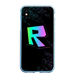 Чехол iPhone XS Max матовый Roblox logo neon, цвет: 3D-голубой