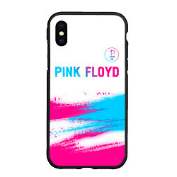 Чехол iPhone XS Max матовый Pink Floyd neon gradient style: символ сверху, цвет: 3D-черный