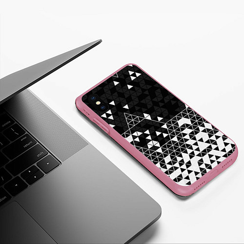 Чехол iPhone XS Max матовый Геометрические грани / 3D-Малиновый – фото 3