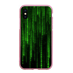 Чехол iPhone XS Max матовый Двоичный код зеленый, цвет: 3D-розовый