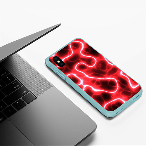 Чехол iPhone XS Max матовый Огненный камуфляж / 3D-Мятный – фото 3