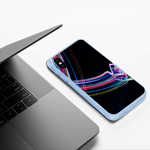 Чехол iPhone XS Max матовый Неоновые линии во тьме / 3D-Голубой – фото 3