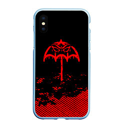 Чехол iPhone XS Max матовый Bring Me the Horizon красный фонтик, цвет: 3D-голубой