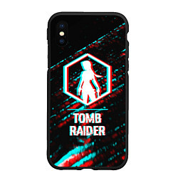 Чехол iPhone XS Max матовый Tomb Raider в стиле glitch и баги графики на темно, цвет: 3D-черный