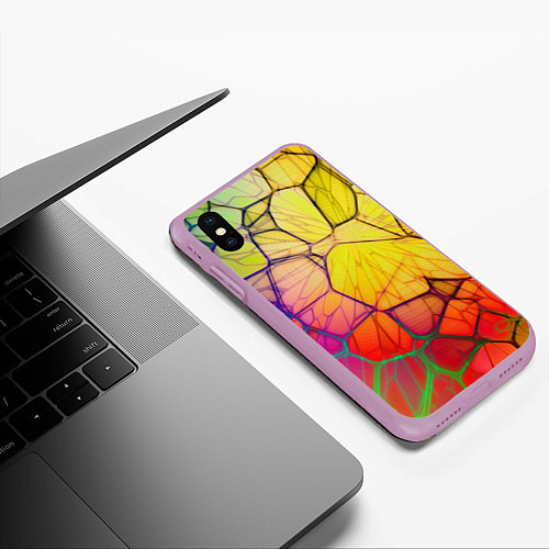 Чехол iPhone XS Max матовый Абстрактные цветные фигуры / 3D-Сиреневый – фото 3