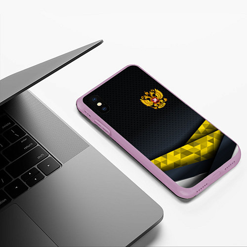 Чехол iPhone XS Max матовый Золотой герб black gold / 3D-Сиреневый – фото 3