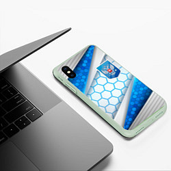 Чехол iPhone XS Max матовый Синий герб России на объемном фоне, цвет: 3D-салатовый — фото 2